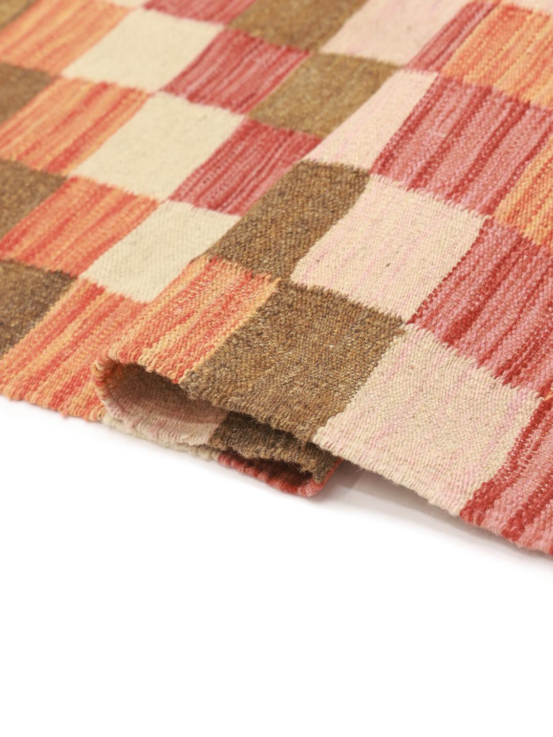 Handmade Afghan rug with a multicolor checkered pattern