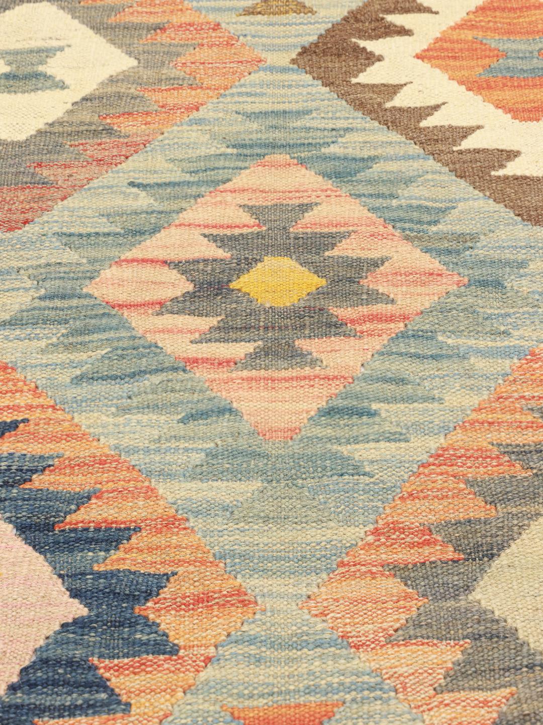 Hand-woven multicolor wool rug from Afghanistan