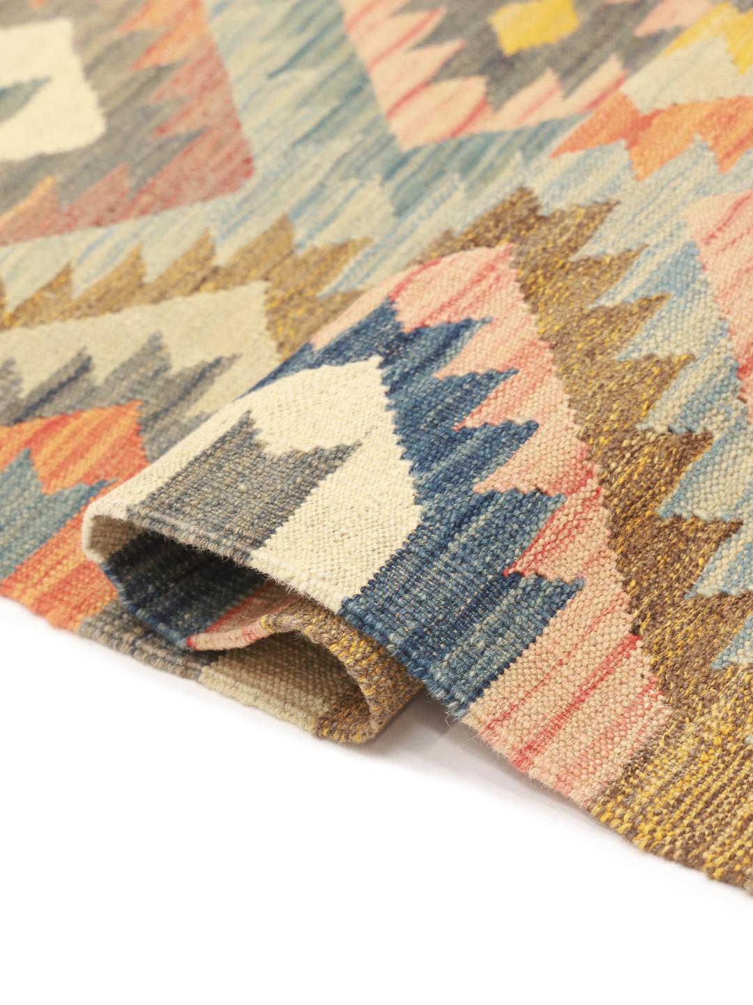Hand-woven multicolor wool rug from Afghanistan