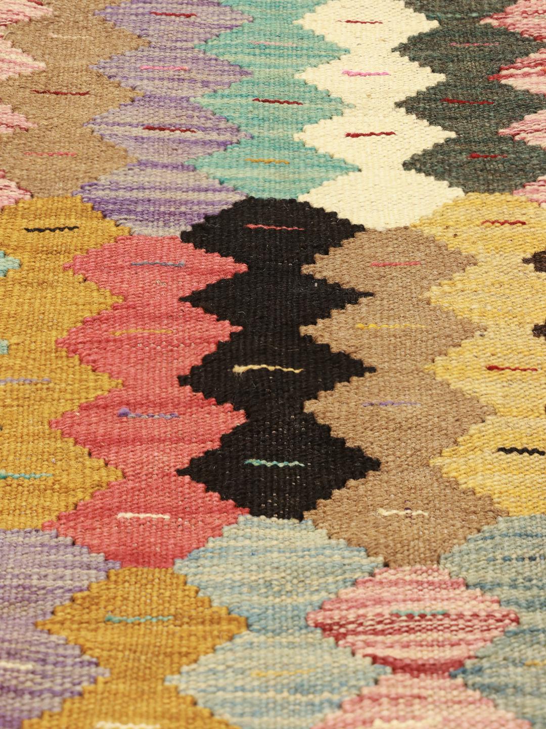 Handgeweven meerkleurig wollen Kilim Ariana vloerkleed uit Afghanistan