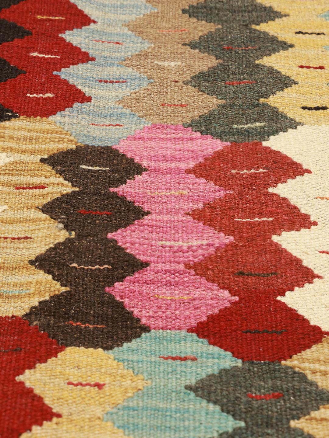 Handwoven multicolor wool Kilim Ariana rug from Afghanistan