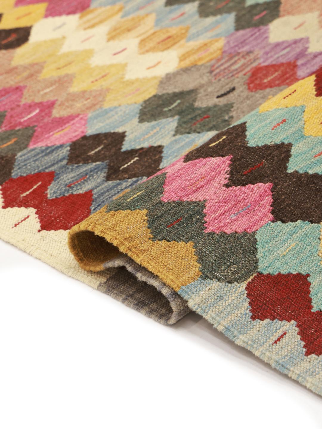 Handwoven multicolor wool Kilim Ariana rug from Afghanistan