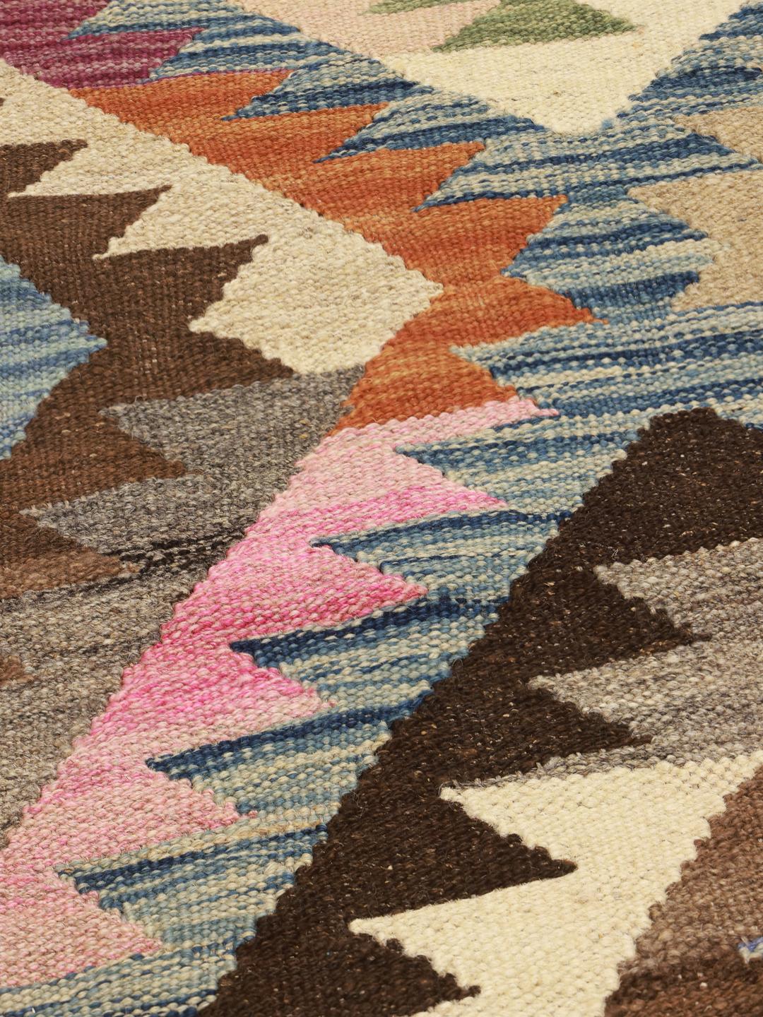 Met de hand geweven multicolor vlakke wollen vloerkleed uit Afghanistan