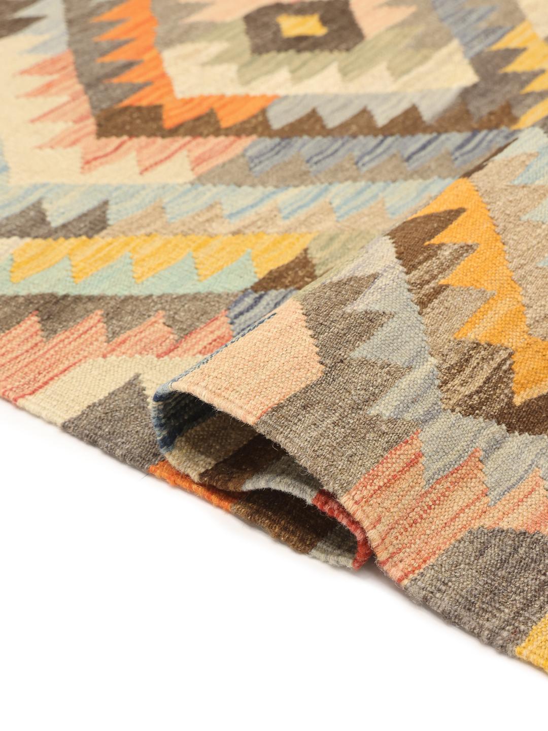 Hand-woven Kelim Ariana Trend wool rug from Afghanistan in multicolor and grey