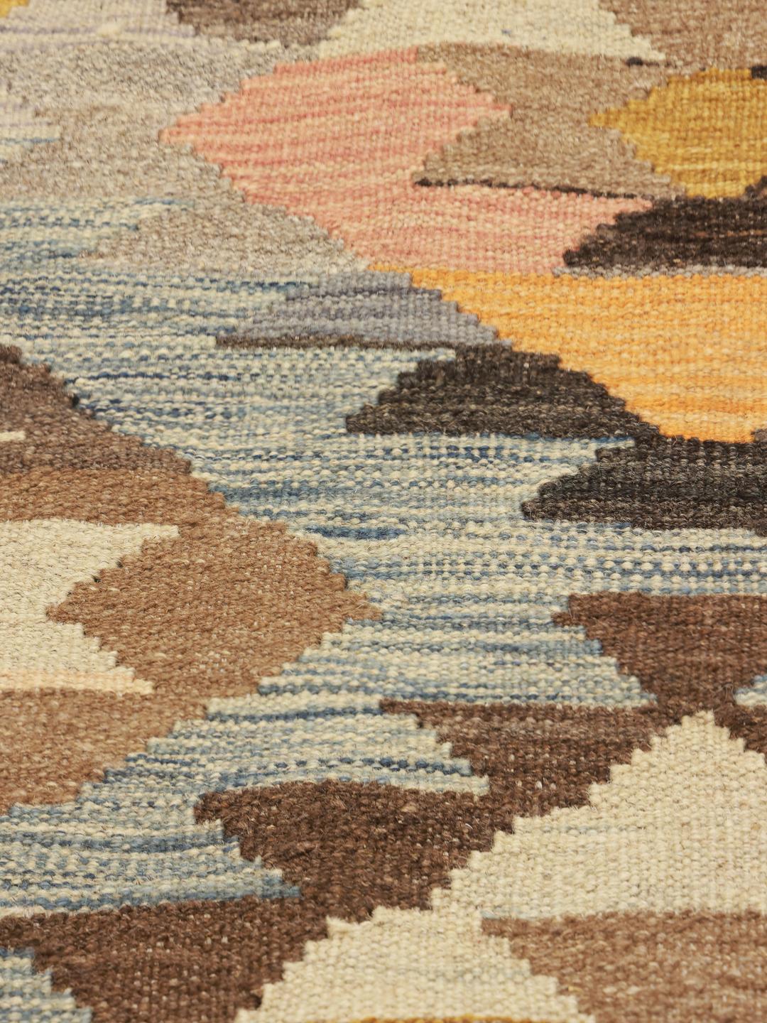 Multicolor hand-woven wool rug from Afghanistan