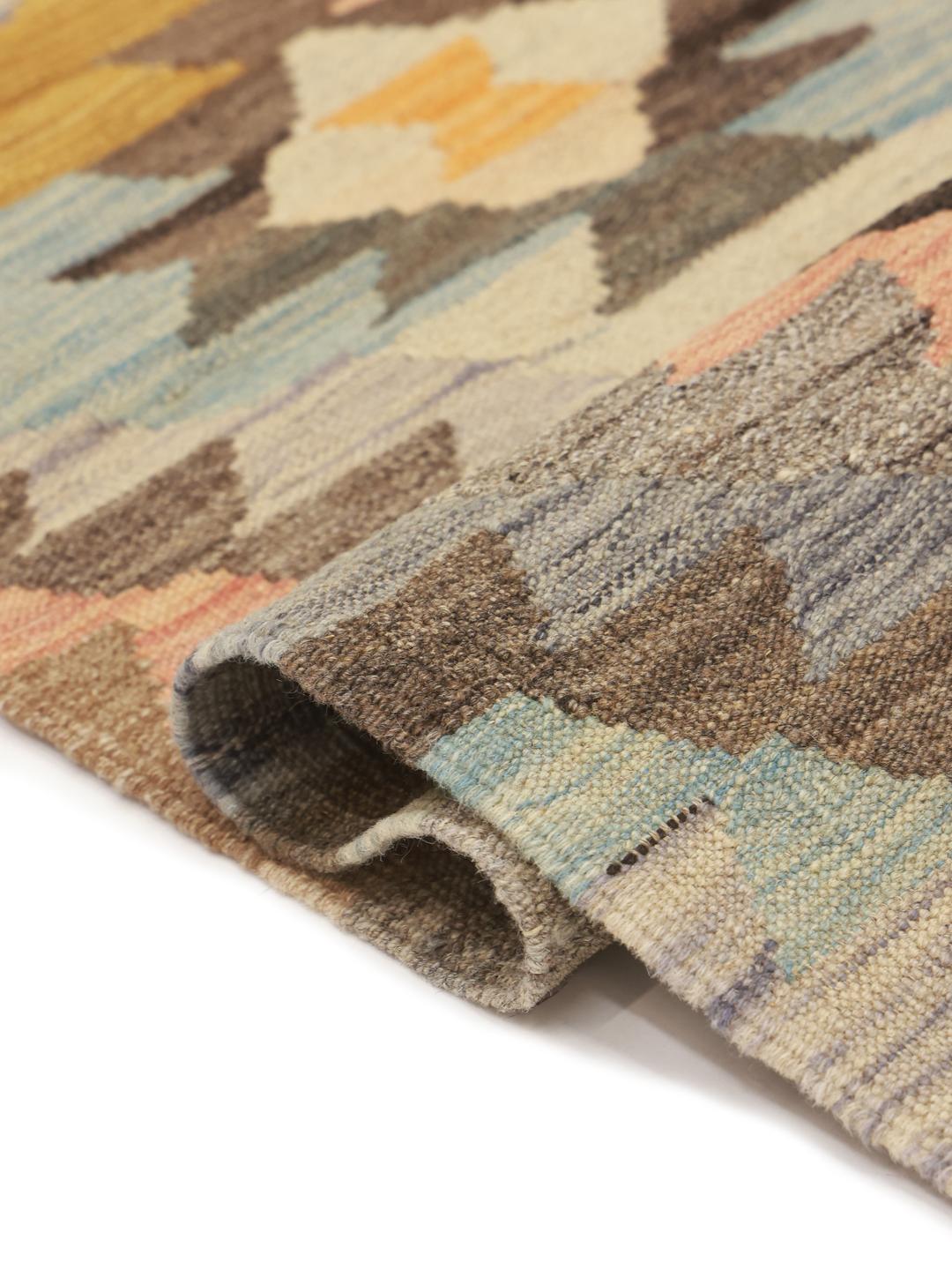 Multicolor hand-woven wool rug from Afghanistan
