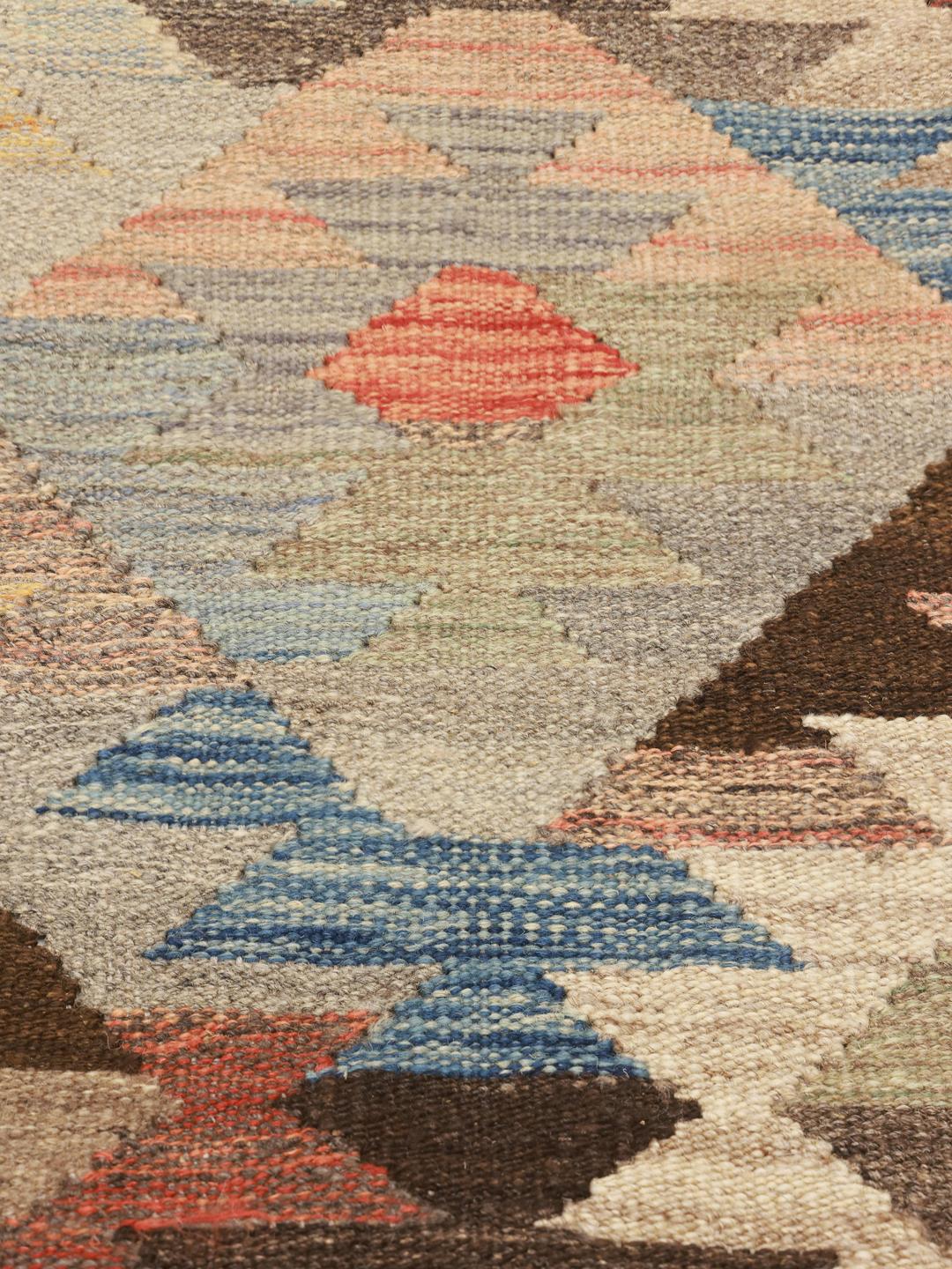 Multicolor hand-woven wool kilim rug from Afghanistan