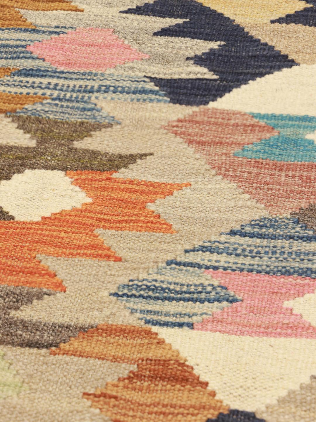 Hand-woven multicolor wool rug from Afghanistan