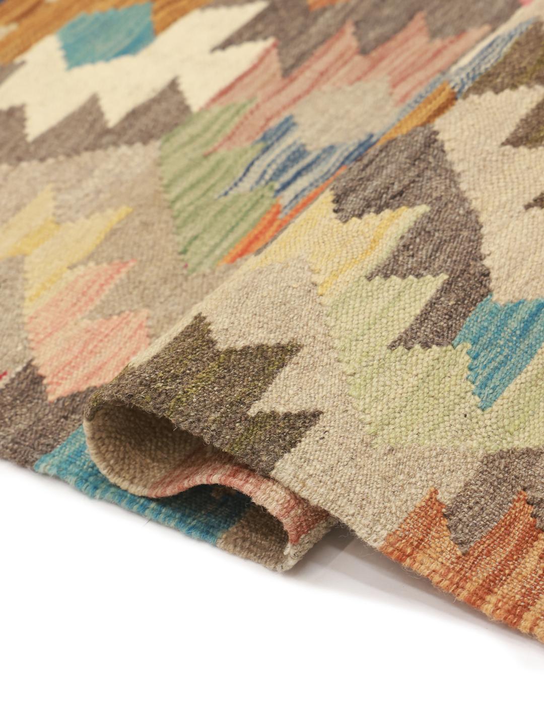Hand-woven multicolor wool rug from Afghanistan