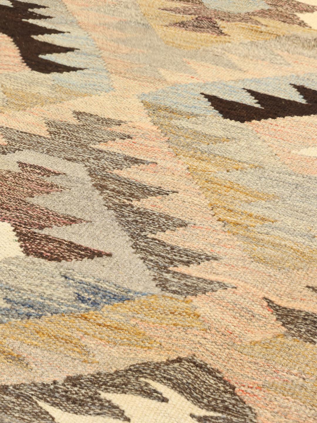 Hand-woven Kelim Ariana Trend rug from Afghanistan in grey and multicolor geometric patterns