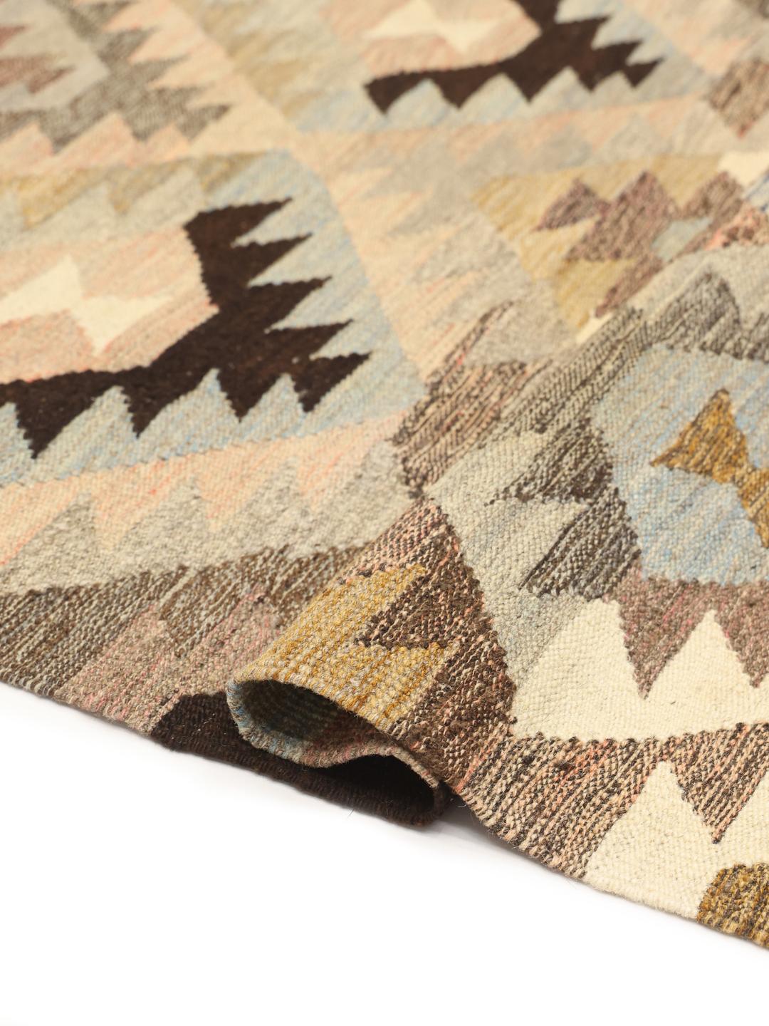 Hand-woven Kelim Ariana Trend rug from Afghanistan in grey and multicolor geometric patterns