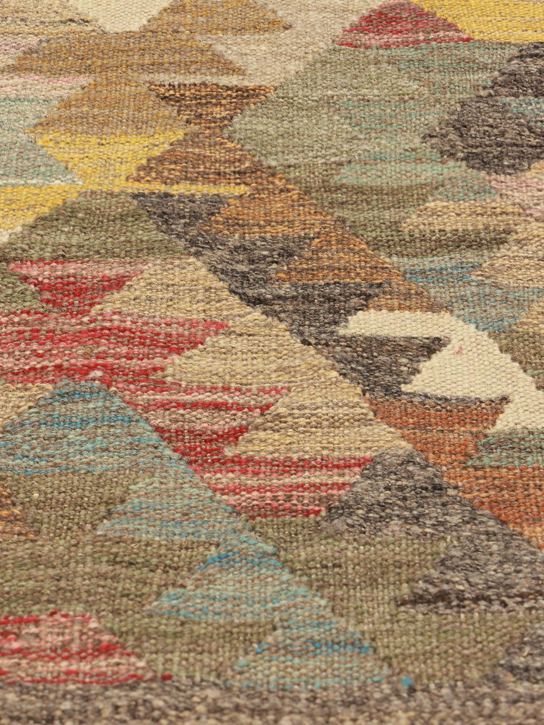 Hand-woven multicolor wool Kilim Ariana rug from Afghanistan
