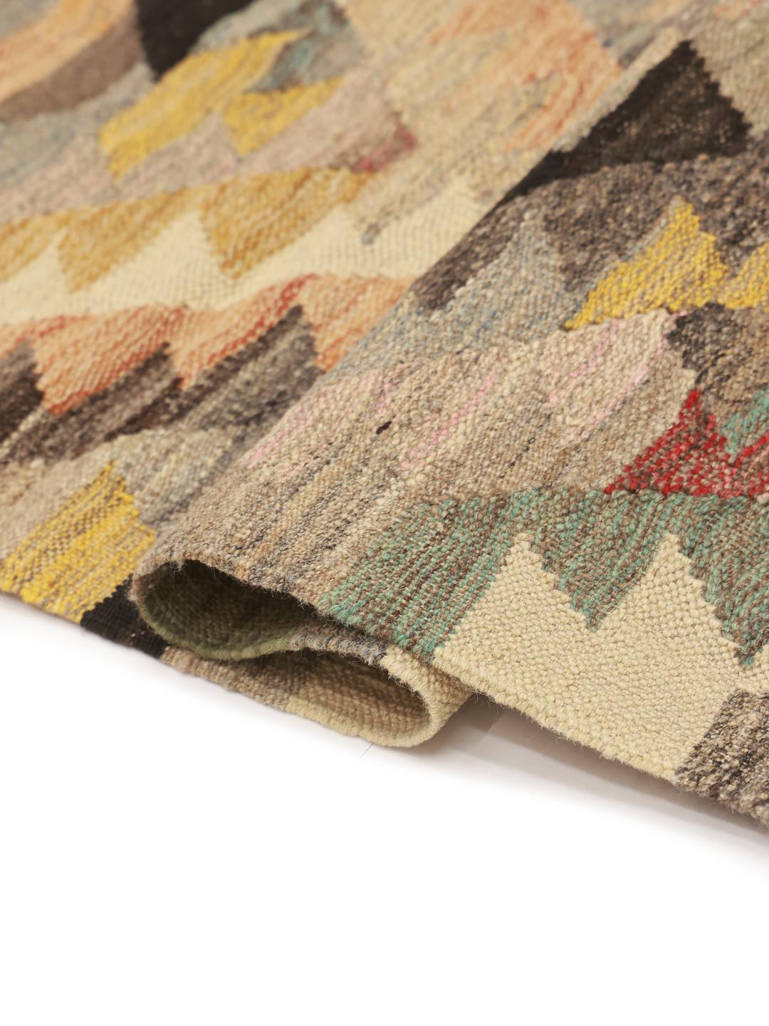 Hand-woven multicolor wool Kilim Ariana rug from Afghanistan