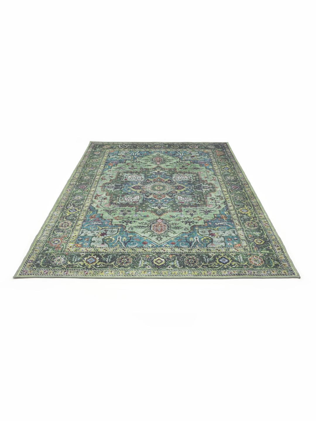 Groen en multicolour vloerkleed met een oosters patroon