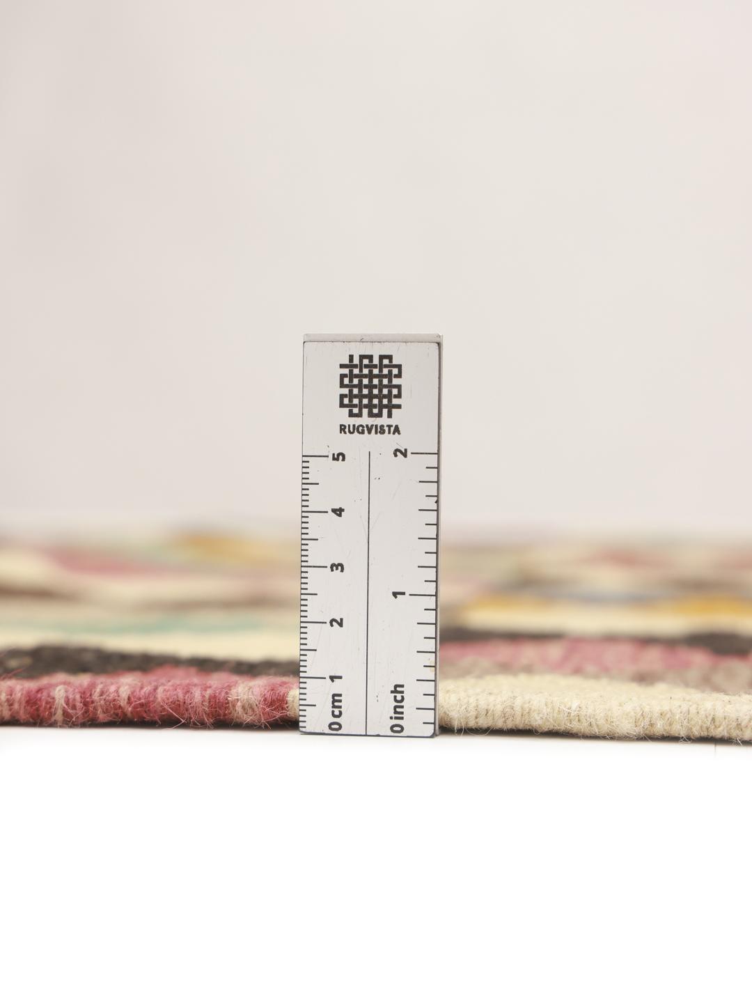 Hand-woven multicolor flatwoven wool rug from Afghanistan with a geometric diamond pattern