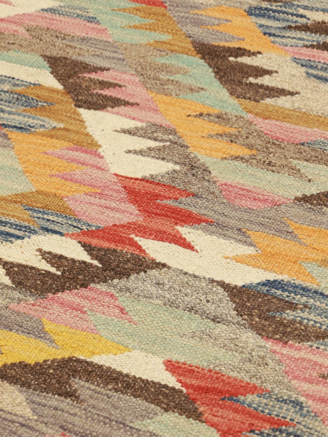 Multicolor handwoven wool flatweave rug from Afghanistan