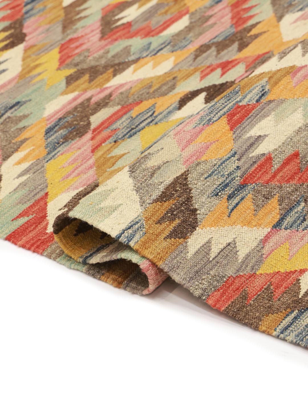 Multicolor handwoven wool flatweave rug from Afghanistan