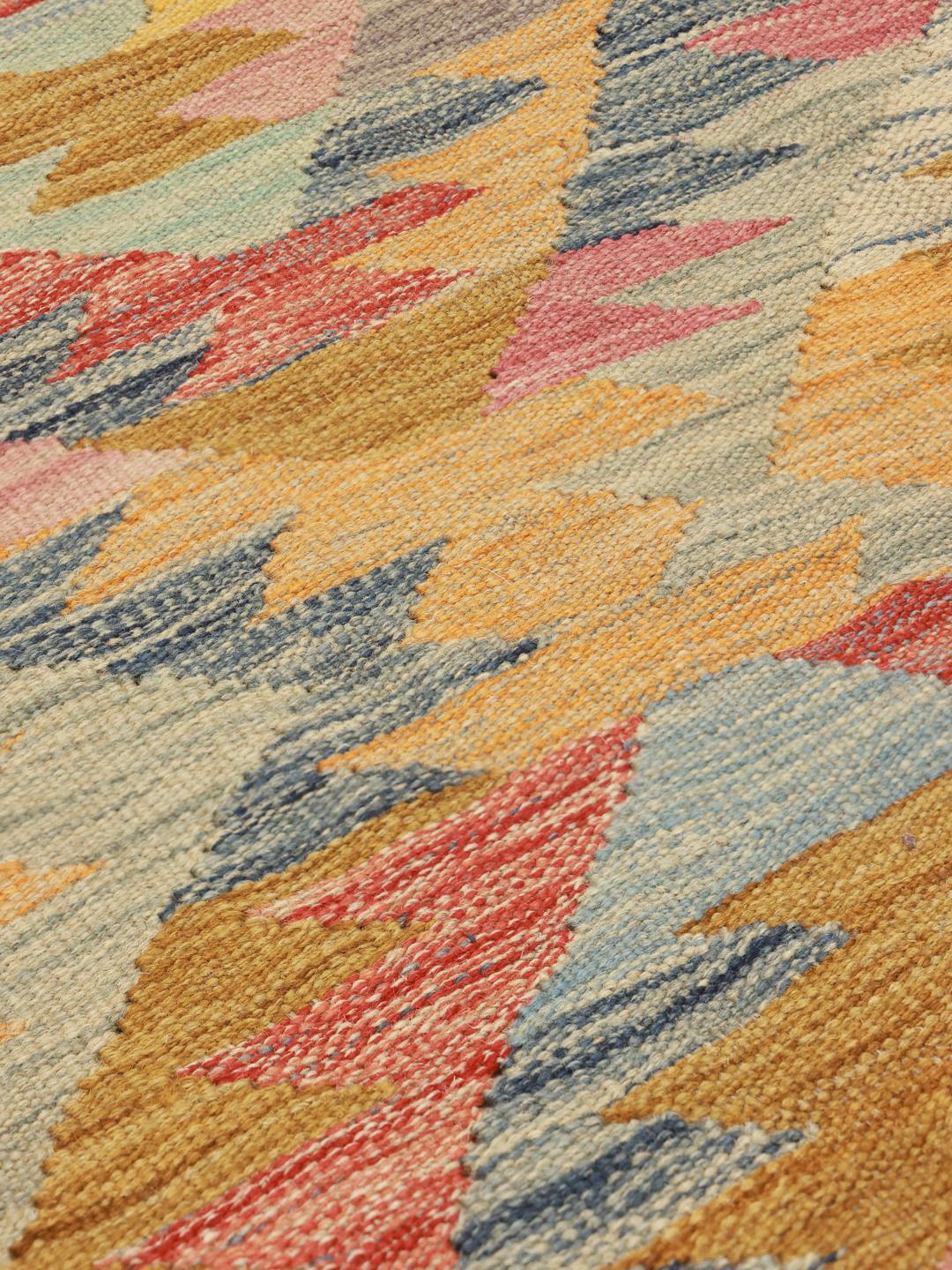 Multicolor hand-woven wool rug from Afghanistan