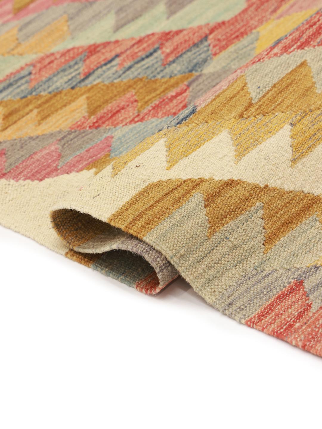 Multicolor hand-woven wool rug from Afghanistan