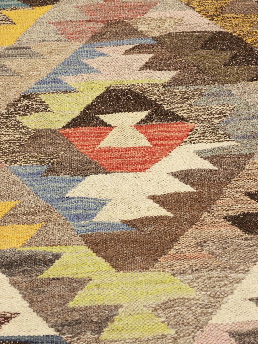 Hand-woven Afghan multicolor wool rug with geometric patterns