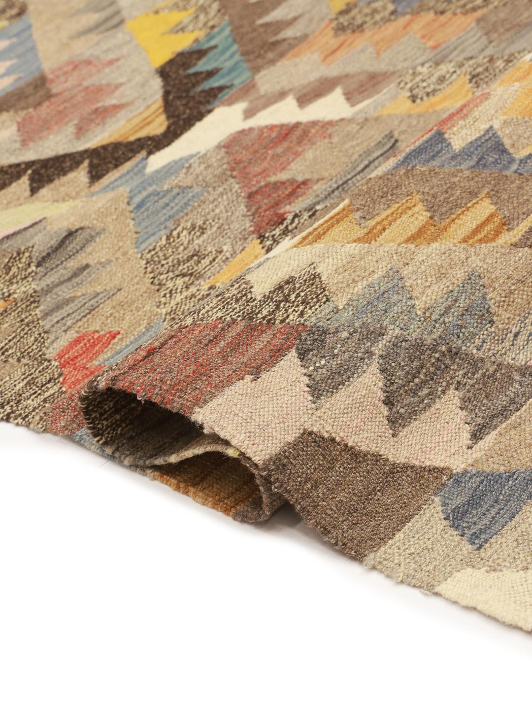 Hand-woven Afghan multicolor wool rug with geometric patterns