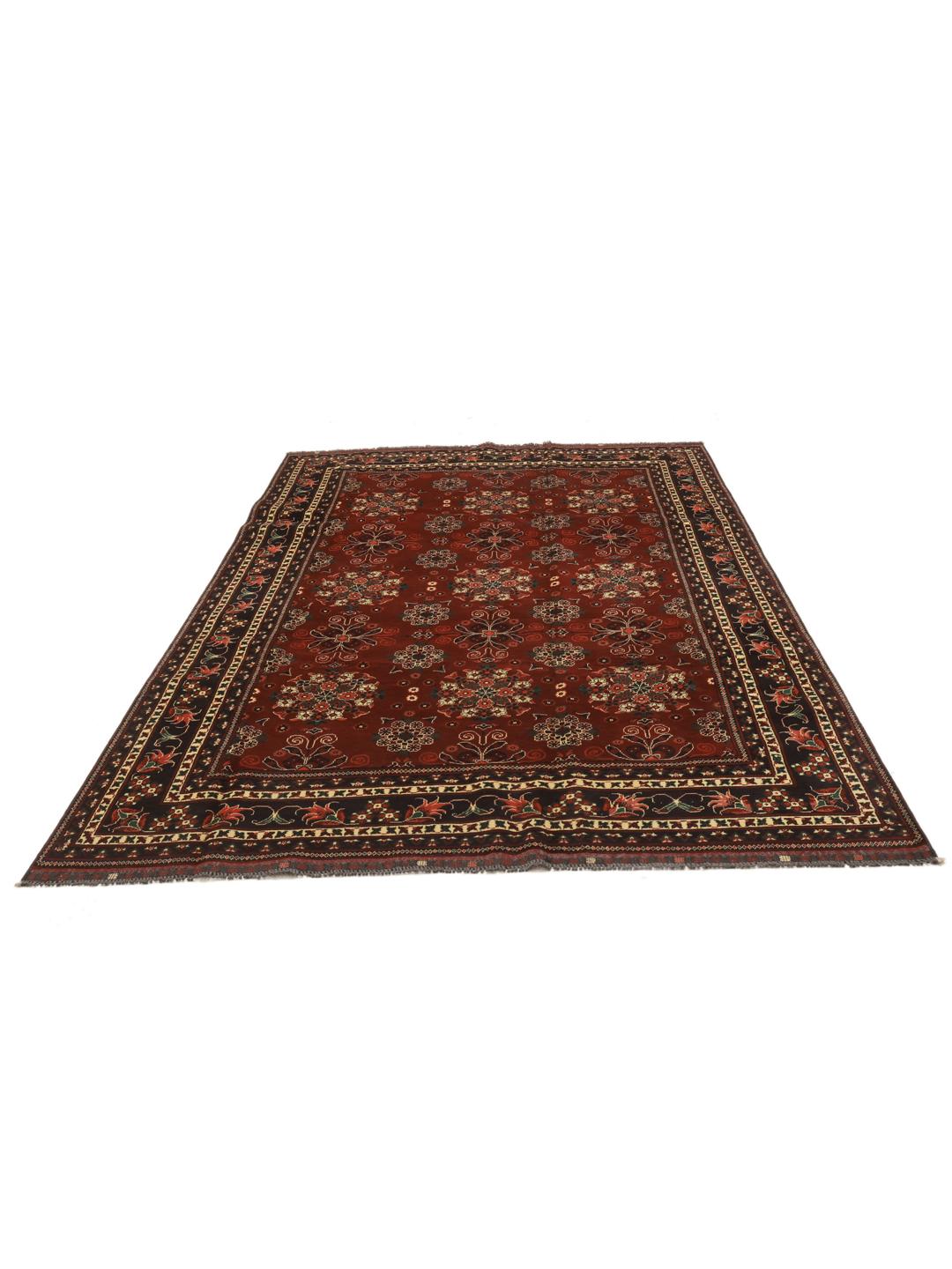 Hand-knotted Kunduz wool rug in dark-red from Afghanistan
