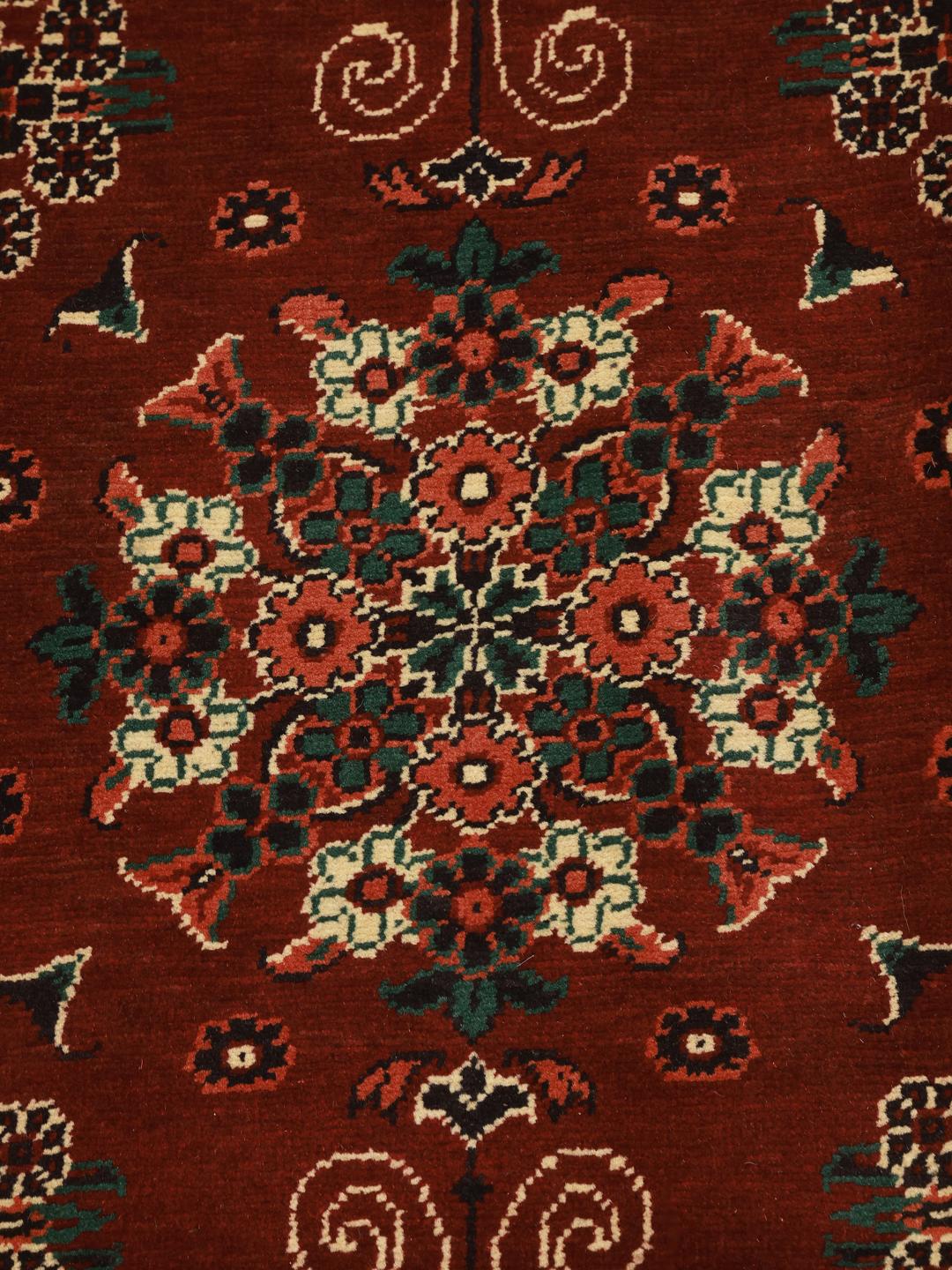 Hand-knotted Kunduz wool rug in dark-red from Afghanistan