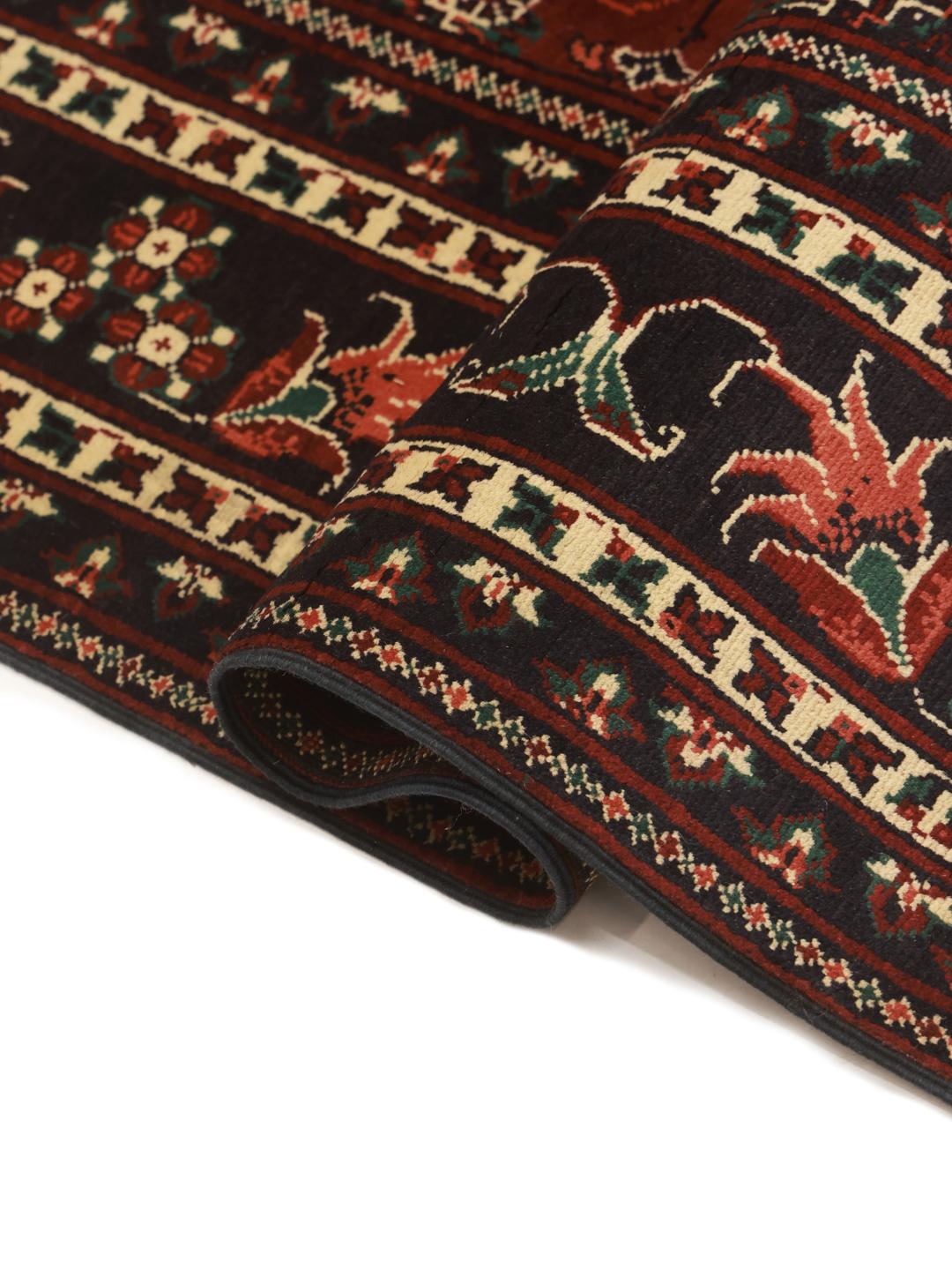 Hand-knotted Kunduz wool rug in dark-red from Afghanistan
