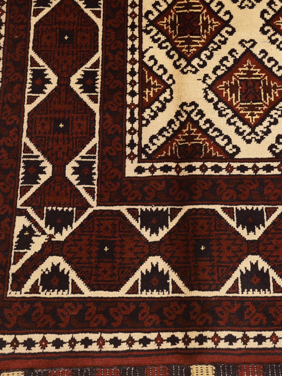 Hand-knotted Kunduz wool rug in dark-red and beige from Afghanistan