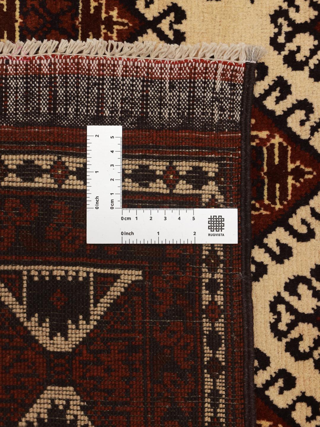 Hand-knotted Kunduz wool rug in dark-red and beige from Afghanistan