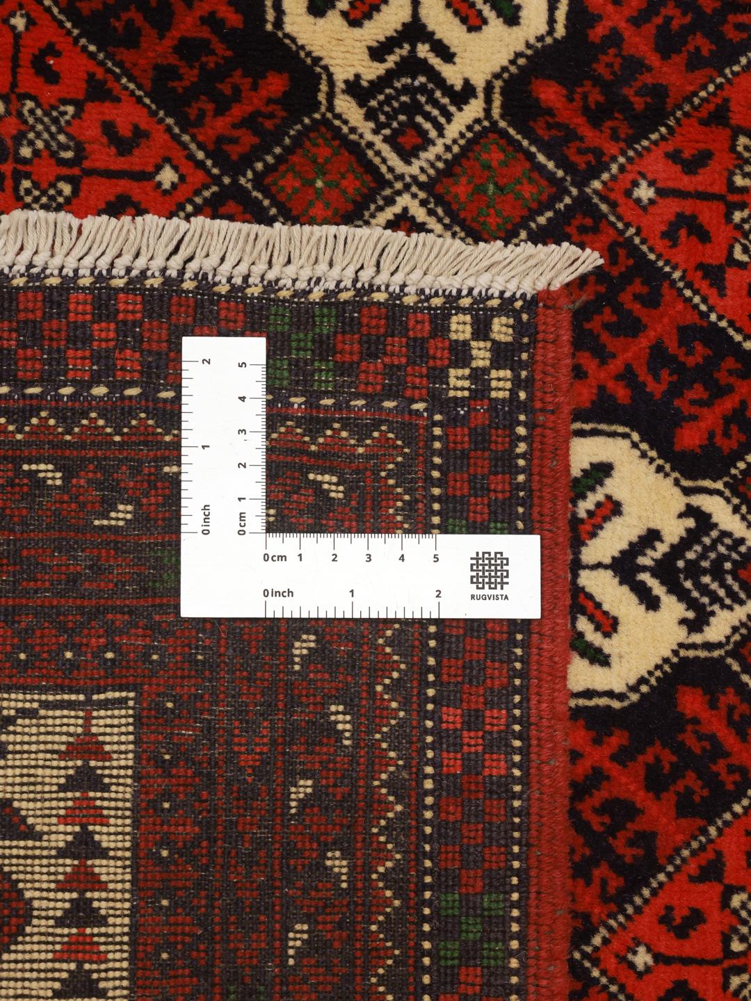 Handgeknoopt Kunduz wollen vloerkleed in donkerrood en beige
