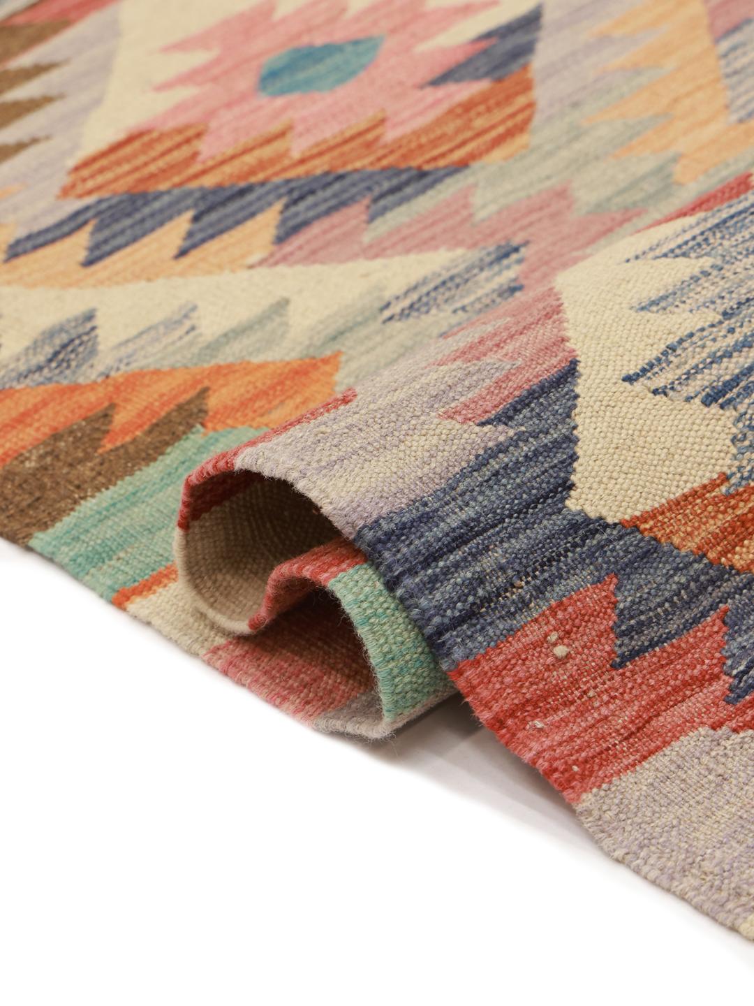 Handwoven multicolor Kilim Ariana wool rug from Afghanistan