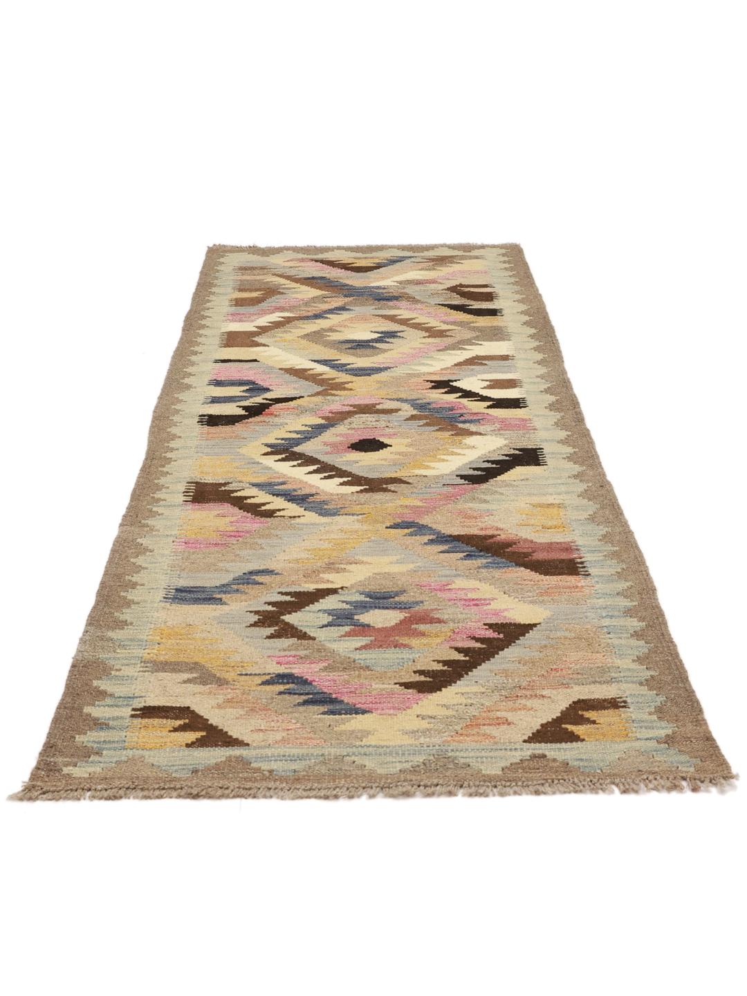 Hand-woven Kelim Ariana Trend runner in beige and multicolor wool from Afghanistan