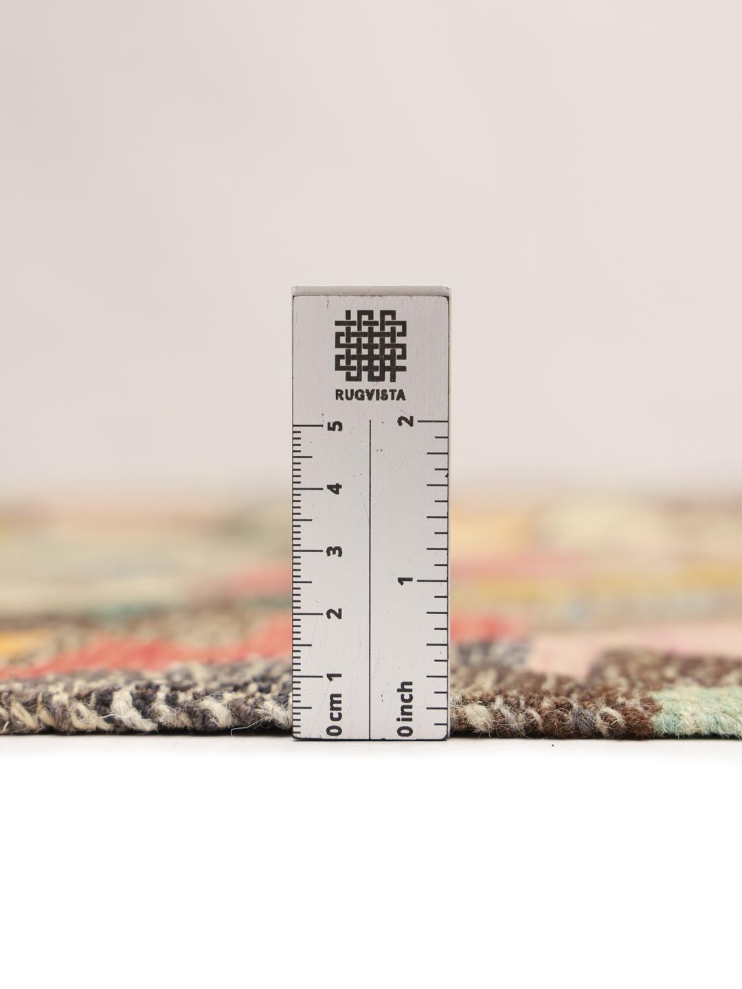 Hand-woven Kelim Ariana flatwoven wool rug in brown and multicolour