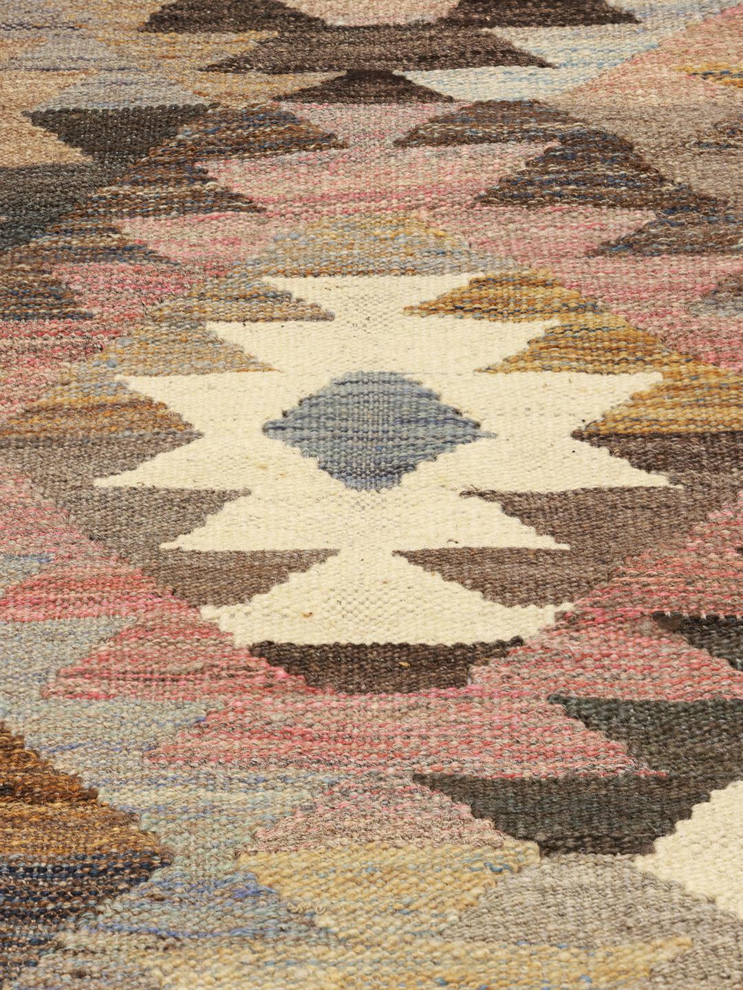 Handwoven Kelim Ariana Trend wool rug from Afghanistan in brown and multicolor