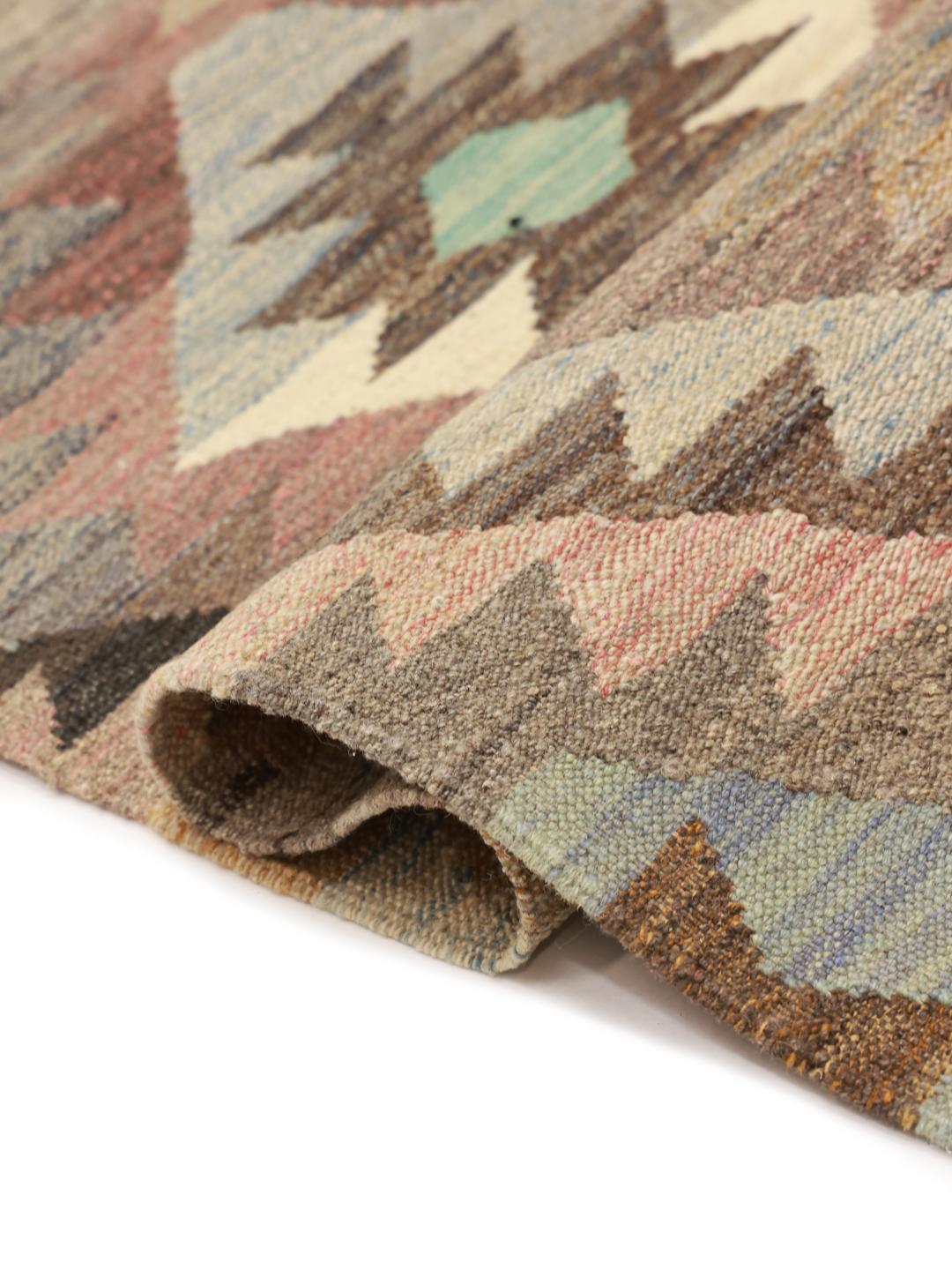Handwoven Kelim Ariana Trend wool rug from Afghanistan in brown and multicolor