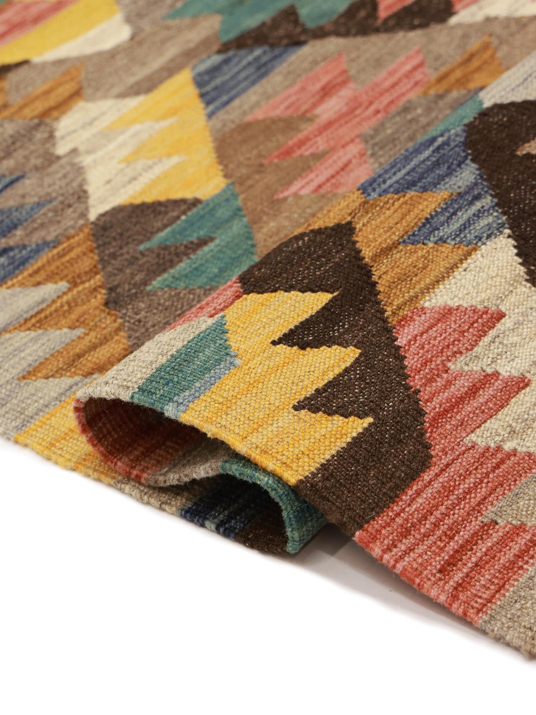 Hand-woven multicolor Kelim Ariana Trend wool rug from Afghanistan