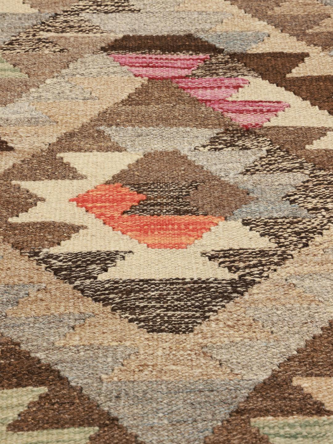 Hand-woven beige and brown wool Kilim Ariana Trend rug from Afghanistan