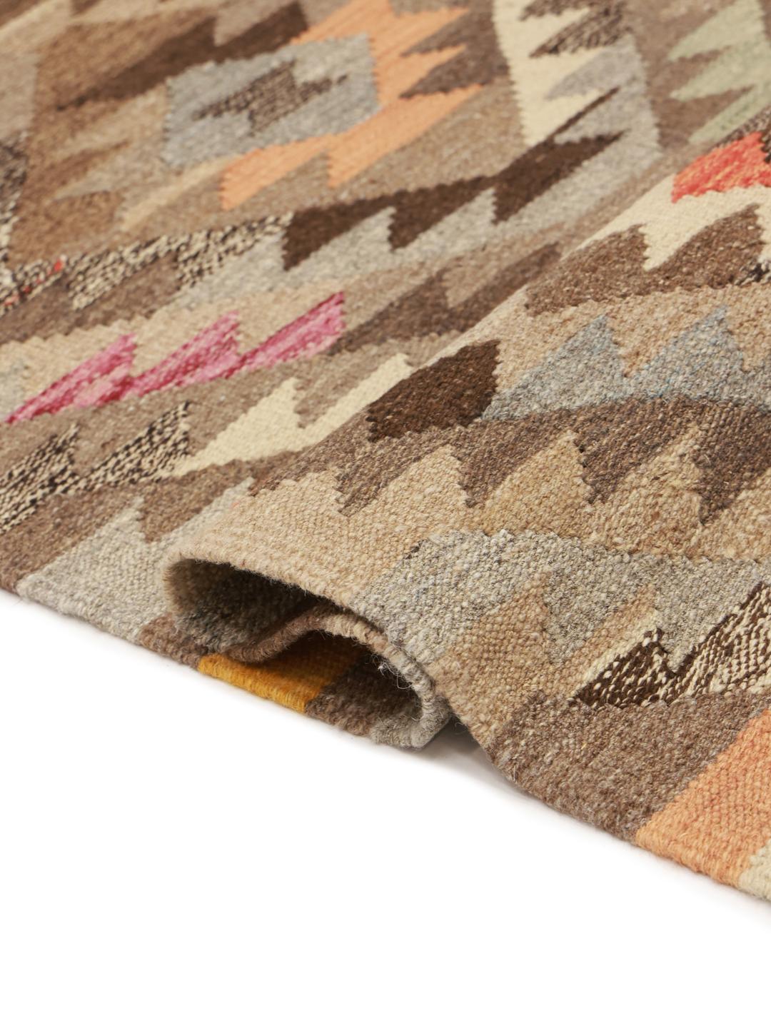 Hand-woven beige and brown wool Kilim Ariana Trend rug from Afghanistan