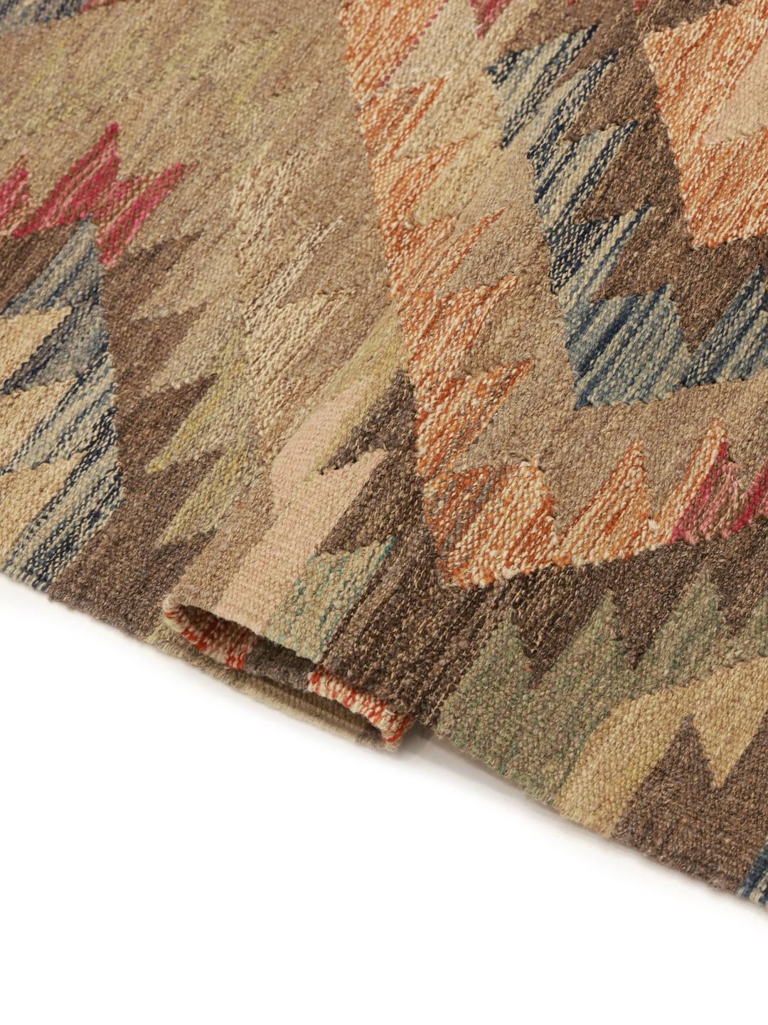 Håndvævet uldløber fra Afghanistan i beige og brune geometriske mønstre
