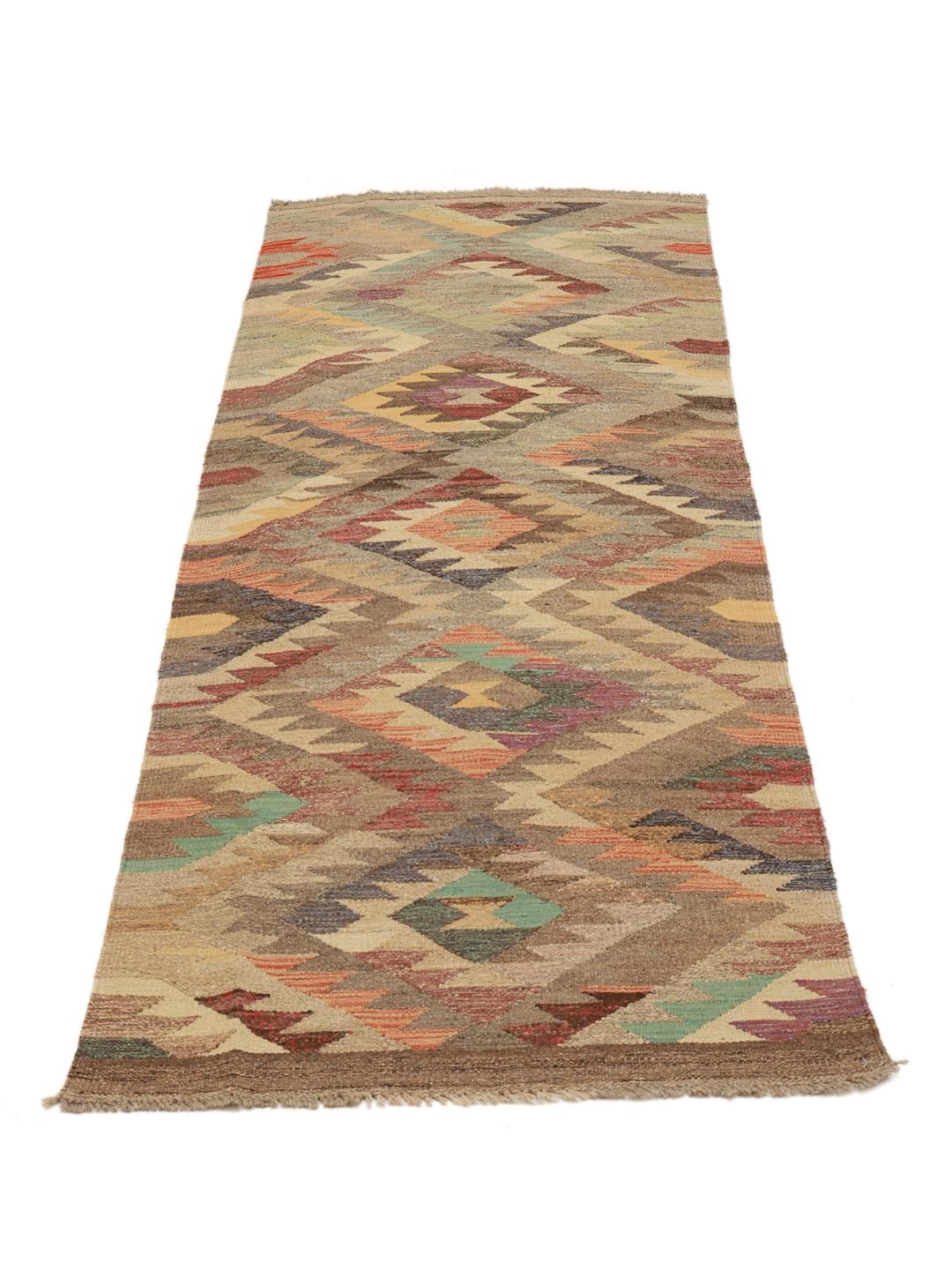 Handgeweven beige wollen loper uit Afghanistan