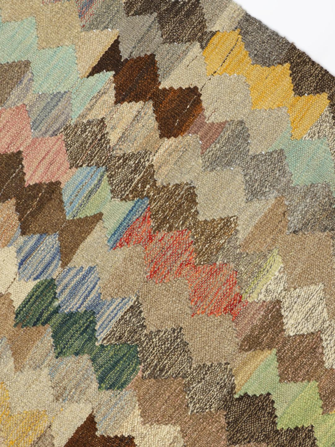 Hand-woven Kelim Ariana wool rug from Afghanistan in beige and multicolor