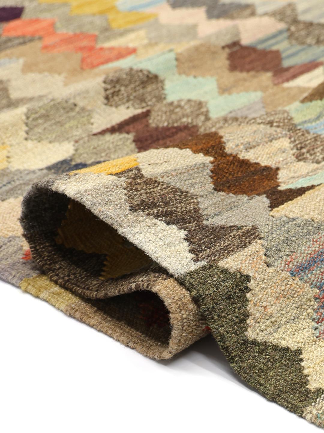 Hand-woven Kelim Ariana wool rug from Afghanistan in beige and multicolor