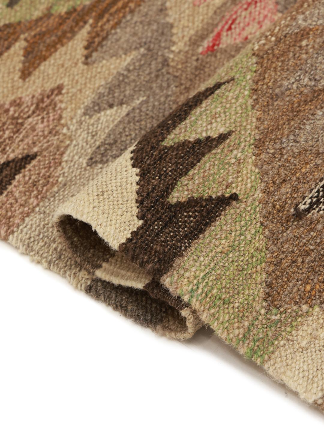 Handgeweven wollen loper uit Afghanistan in beige en bruine geometrische patronen