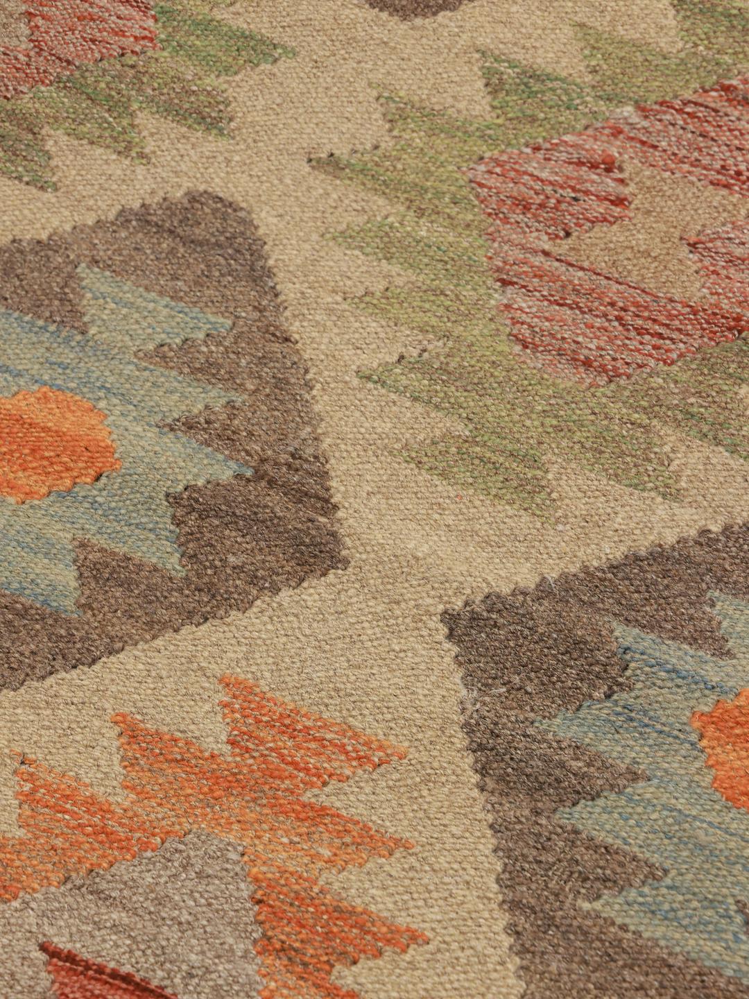 Hand-woven Kilim Ariana wool runner rug in beige and multicolor