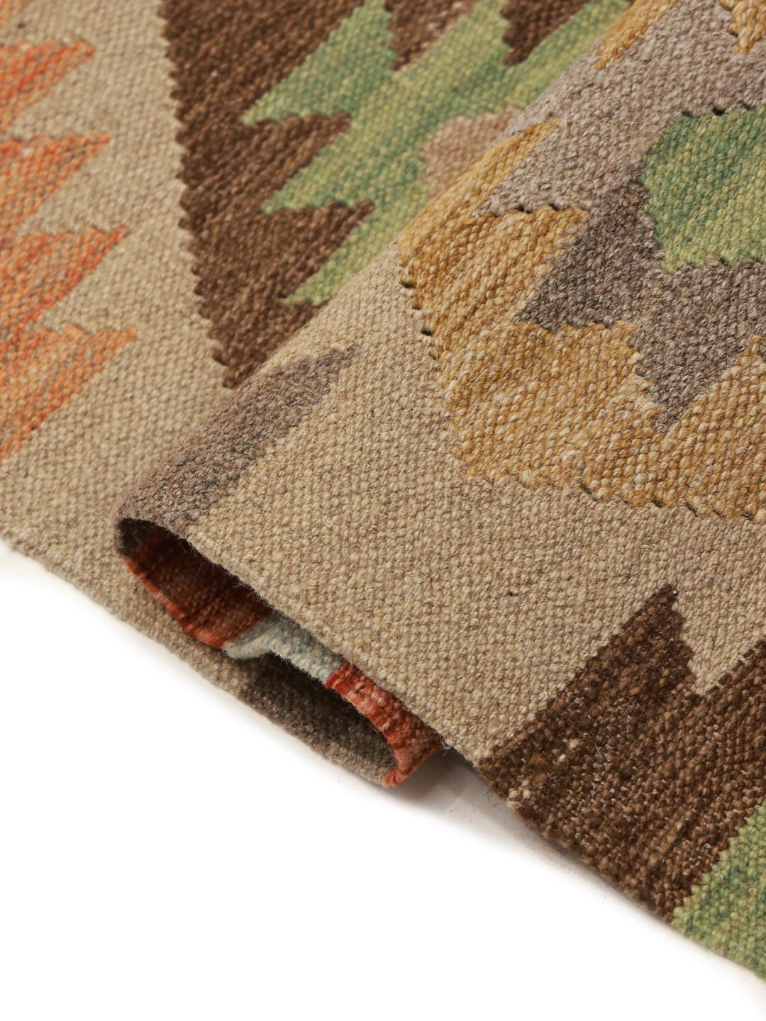 Hand-woven Kilim Ariana wool runner rug in beige and multicolor