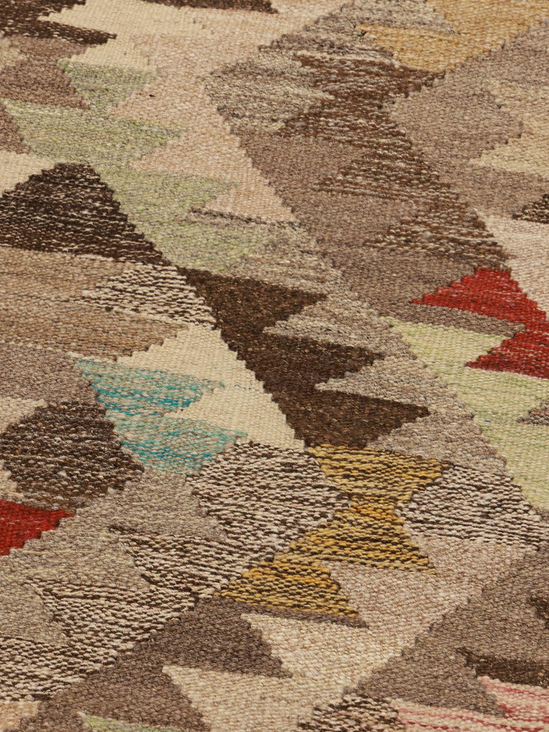 Håndvævet uldløber fra Afghanistan i brune og beige geometriske mønstre