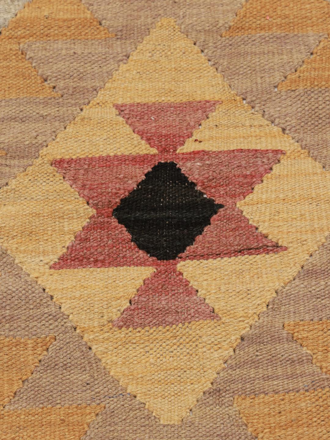Hand-woven Kelim Ariana Trend wool runner in yellow and beige from Afghanistan
