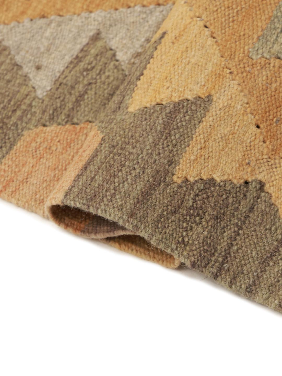 Hand-woven Kelim Ariana Trend wool runner in yellow and beige from Afghanistan