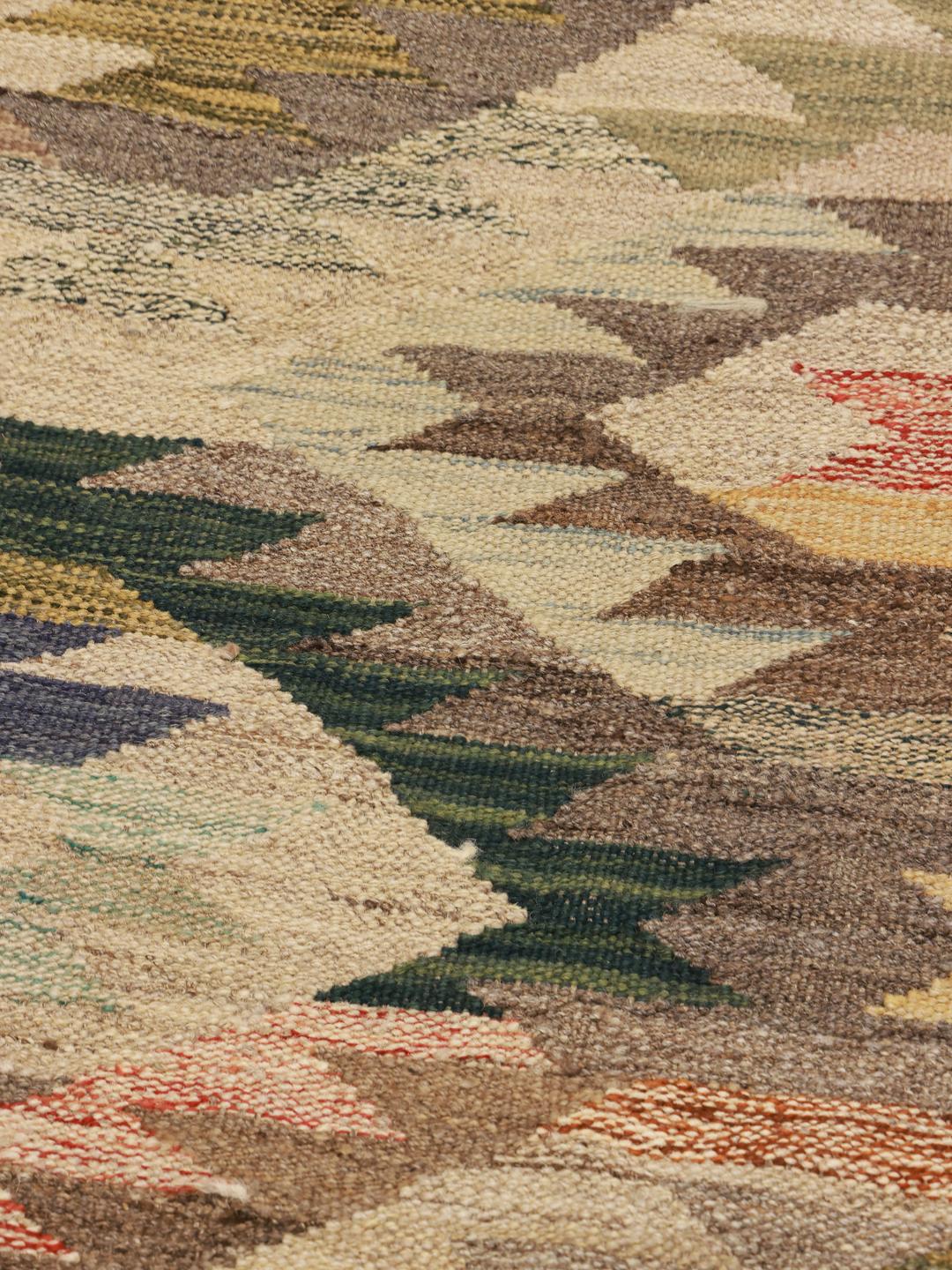 Hand-woven Kelim Ariana Trend wool rug from Afghanistan in beige and multicolor